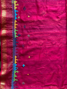 Lambani Embroidered Handwoven Maheshwari Silk-Cotton Saree.