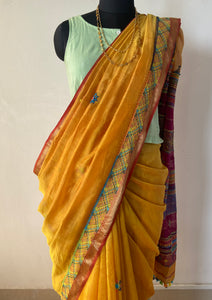 Lambani Embroidered Handwoven Maheshwari Silk-Cotton Saree.