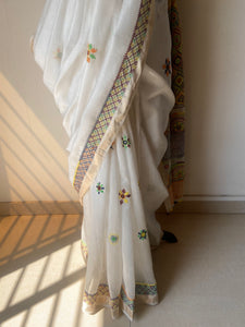 Lambani Embroidered Handwoven Maheshwari Silk-Cotton Saree.