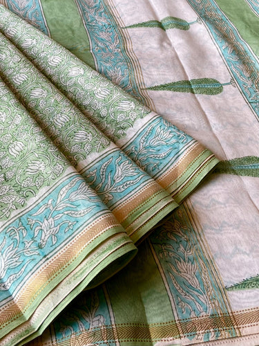 Block-Printed Silk-Cotton Saree