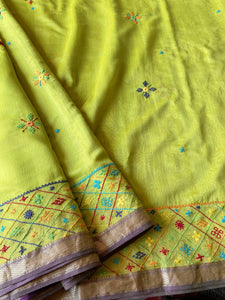 Lambani Embroidered Handwoven Maheshwari Silk-Cotton Saree.