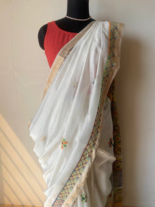 Lambani Embroidered Handwoven Maheshwari Silk-Cotton Saree.