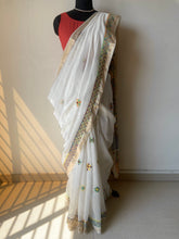 Load image into Gallery viewer, Lambani Embroidered Handwoven Maheshwari Silk-Cotton Saree.