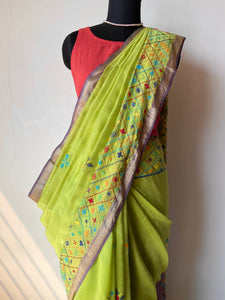 Lambani Embroidered Handwoven Maheshwari Silk-Cotton Saree.