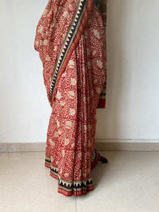 Block-Printed Silk-Cotton Saree