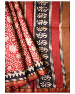 Block-Printed Silk-Cotton Saree