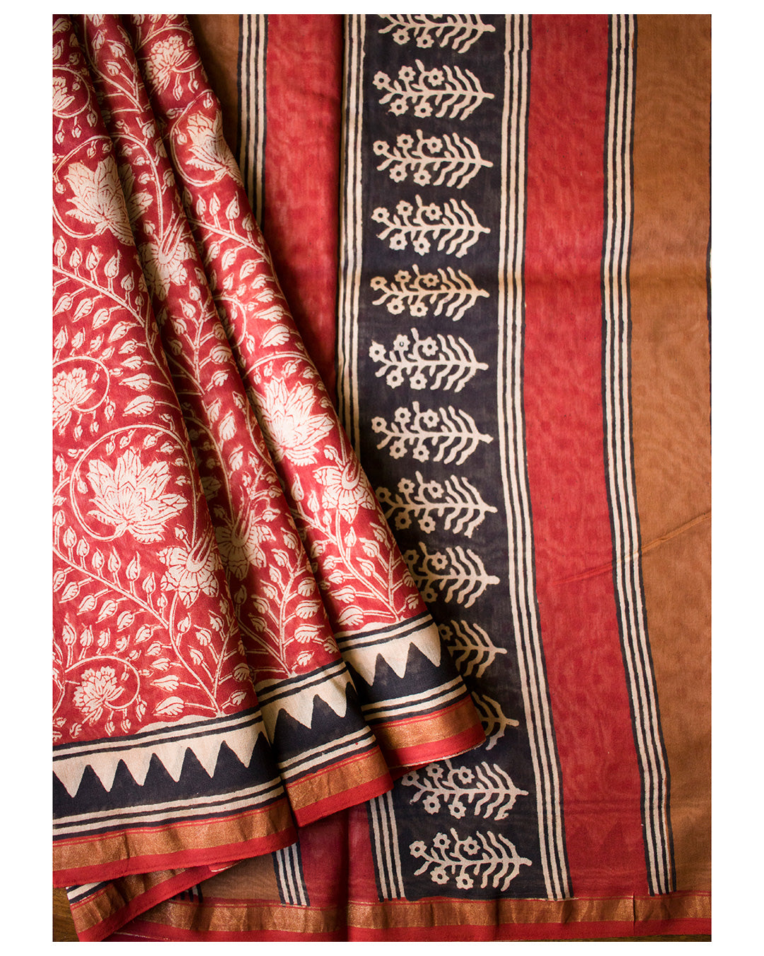 Block-Printed Silk-Cotton Saree