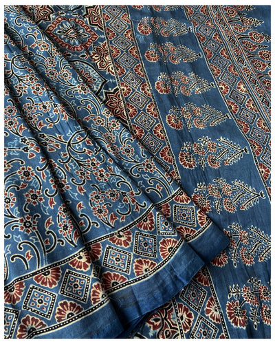 Ajrakh Silk-Cotton Saree